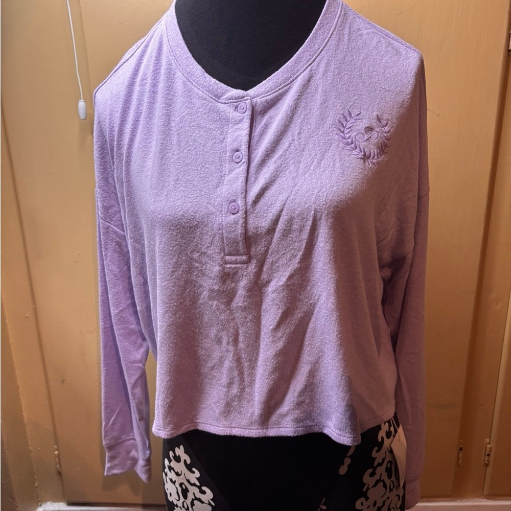 PINK Victoria's Secret Purple Crop Button Down Pajama Top